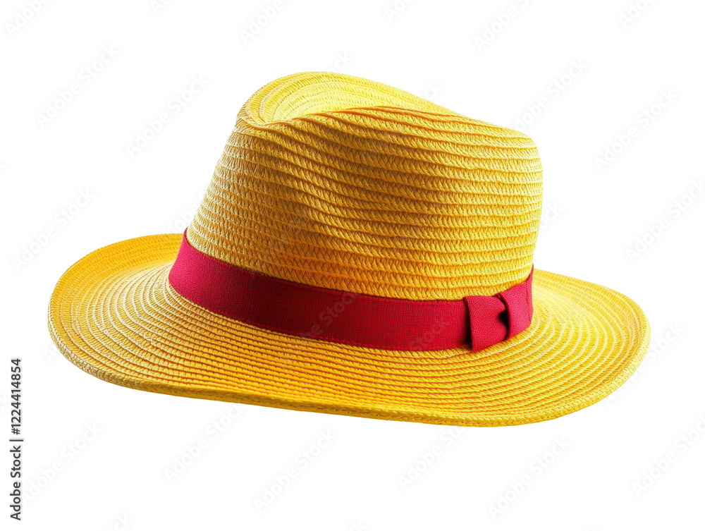 Isolated Yellow Straw Hat with Red Ribbon Isolated Yellow Straw Hat with Red Ribbon