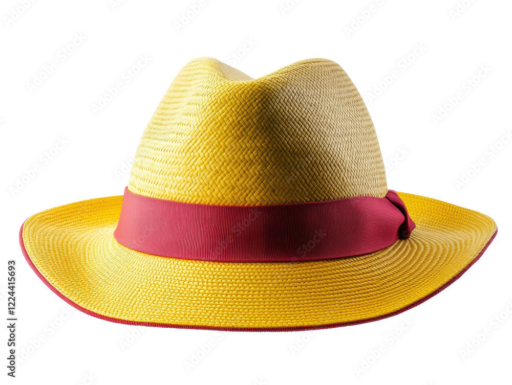 Isolated Yellow Straw Hat with Red Band Isolated Yellow Straw Hat with Red Band