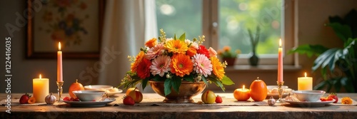 Wallpaper Mural Altar con un ?rbol de flores y mu?ecos en la mesa, mesa, festiva Torontodigital.ca