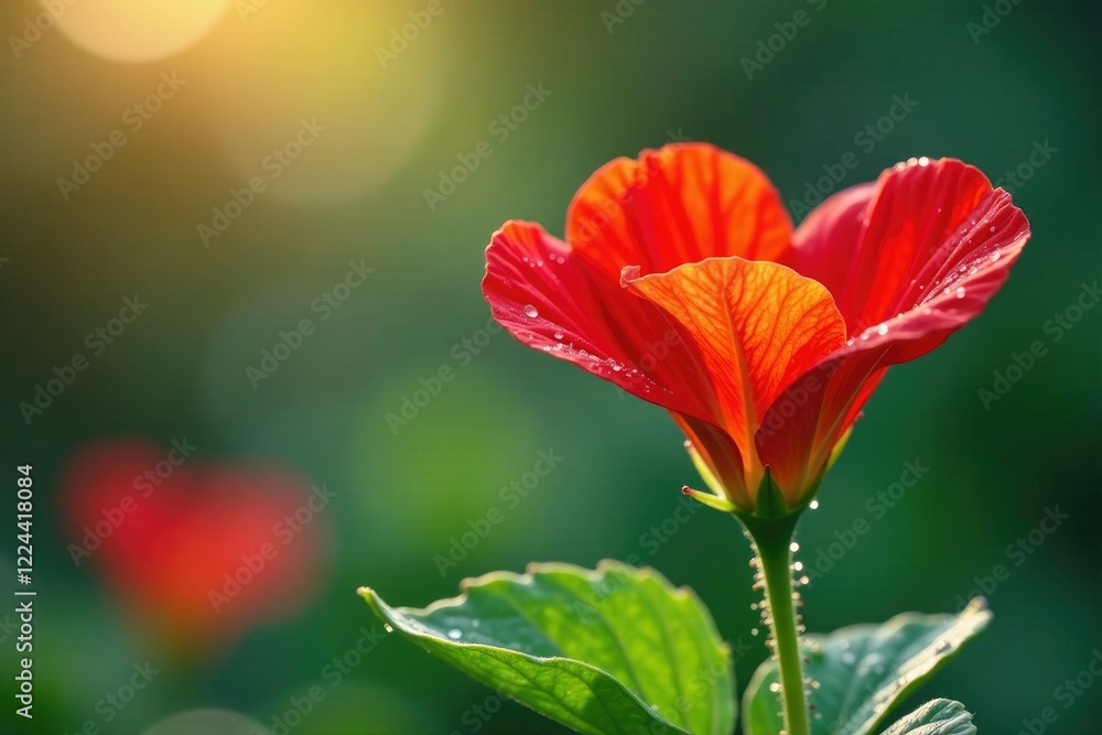 Fototapeta premium Delicate nasturtium petals unfolding in morning dew, plant life, petals, flowers