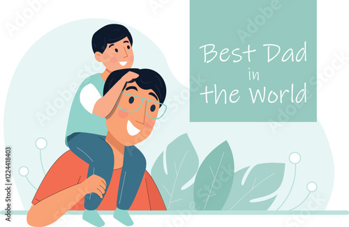 Best Dad in the World Illustration with Father and Son Moment Captures a heartwarming father-son bonding moment, such as playing or hugging.