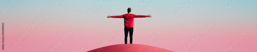 Minimalist Freedom Aesthetic Person in Red Embraces Adventure on Mountain Peak - Motivational Content for Business Leadership and Growth Narratives Minimalist Freedom Aesthetic Person in Red Embraces Adventure on Mountain Peak - Motivational Content for Business Leadership and Growth Narratives