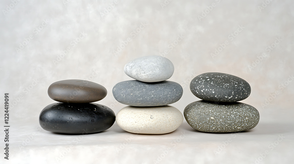 Stacked zen stones balance meditation calm harmony peaceful nature on white background with soft shadow reflection Stacked zen stones balance meditation calm harmony peaceful nature on white background with soft shadow reflection