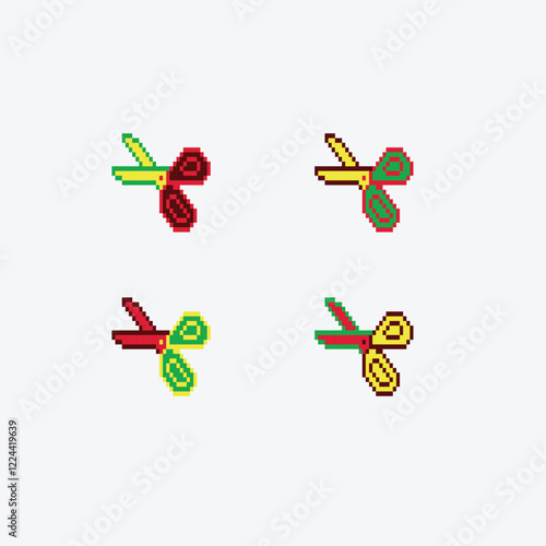 Scissors pixel art icon design for sticker, logo, web. Isolated on white background vector illustration. Vector illustration