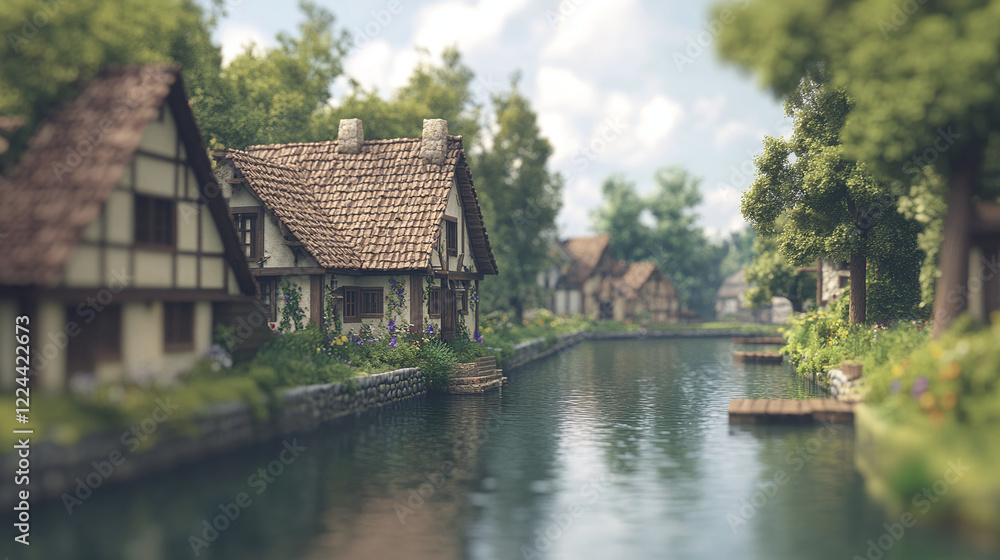 Fototapeta premium Charming Medieval Village by the Canal