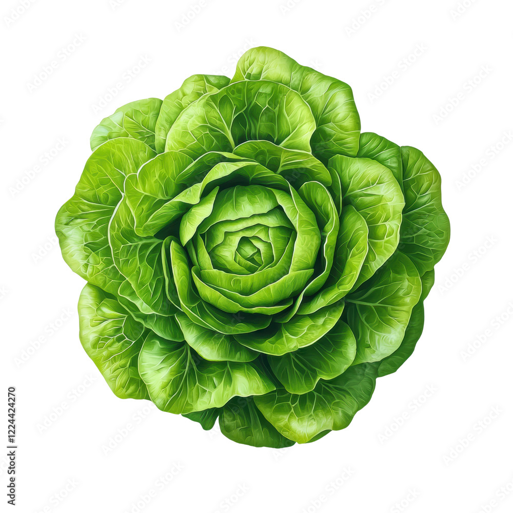 Fototapeta premium Vibrant Green Head of Lettuce Isolated on White Background