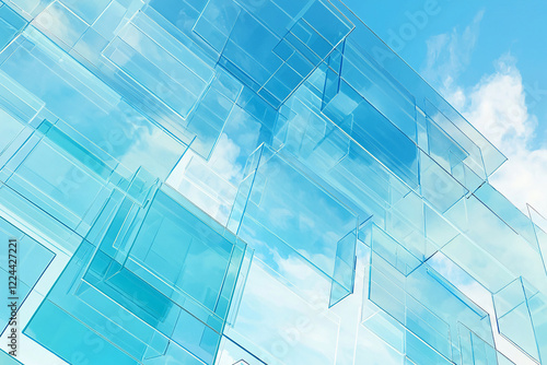 Wallpaper Mural Abstract composition of translucent blue rectangles against a clear sky with clouds, ideal for backgrounds Torontodigital.ca