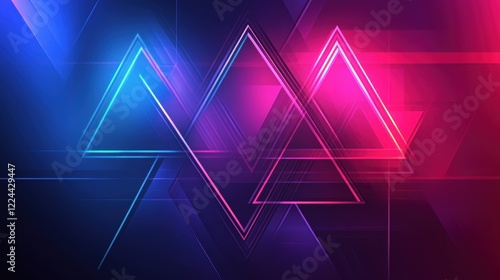 Abstract 3D geometric background with floating triangles and intersecting lines, illuminated by soft neon lighting for a cyberpunk vibe.
