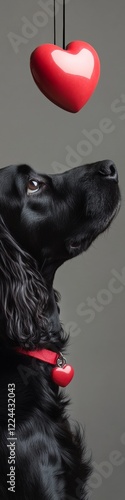 Valentines Neoclassicism Black Cocker Spaniel Portrait with Heart Charm - Romantic Studio Art for Seasonal Home Decor, Pet Lovers Marketing and Gifting Industry Trends photo