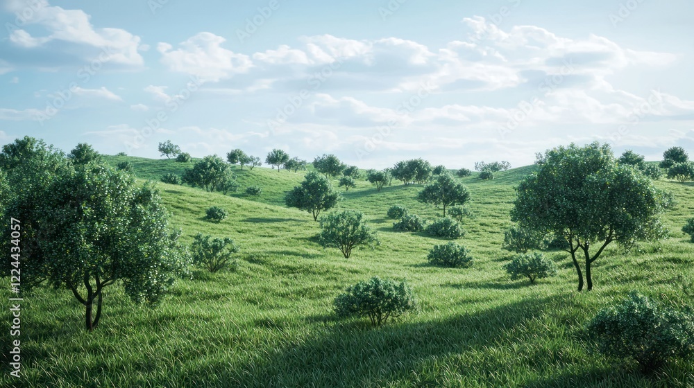 Serene Hillside Landscape: A Picturesque Panorama of Lush Green Meadows and Rolling Hills Serene Hillside Landscape: A Picturesque Panorama of Lush Green Meadows and Rolling Hills