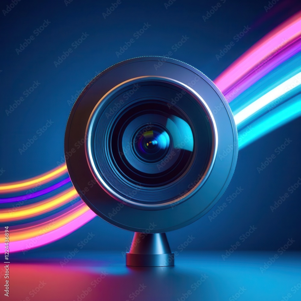 Camera lens is shown in a colorful background Camera lens is shown in a colorful background