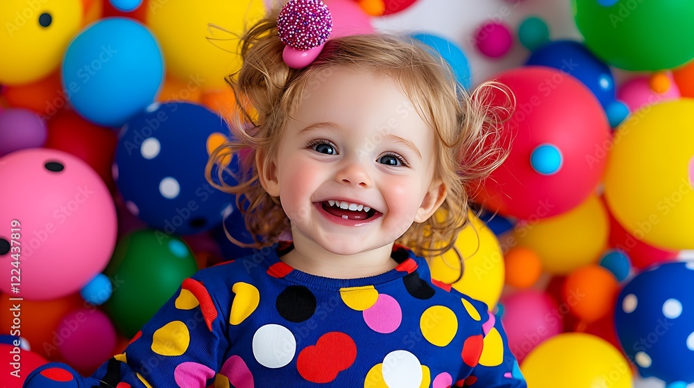 Joyful Toddler Girl Surrounded by Colorful Balls Joyful Toddler Girl Surrounded by Colorful Balls