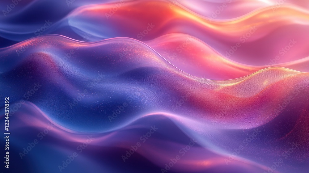 Abstract Digital Art Composition of Flowing Curves with Blue and Lavender Gradient in Minimalist Design