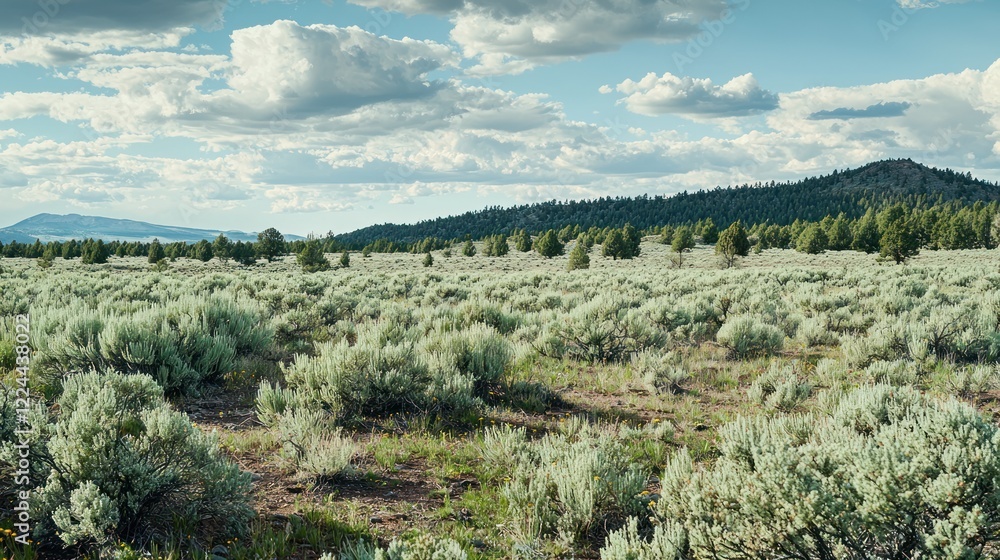 Serene Sagebrush Landscape Under a Cloudy Sky Serene Sagebrush Landscape Under a Cloudy Sky