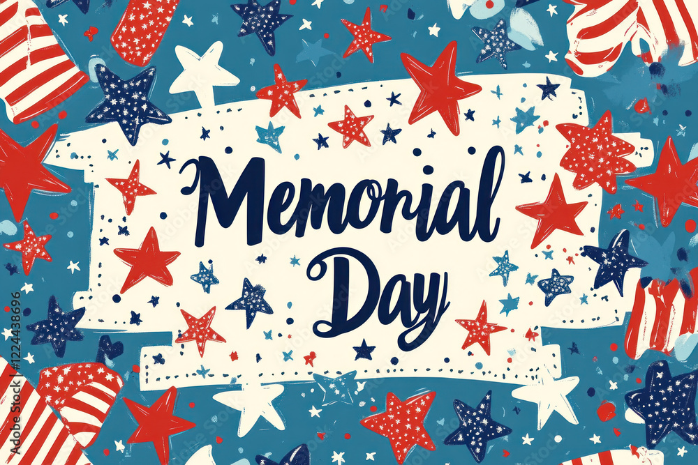Fototapeta premium Memorial Day background with stars and stripes, honoring service members.
