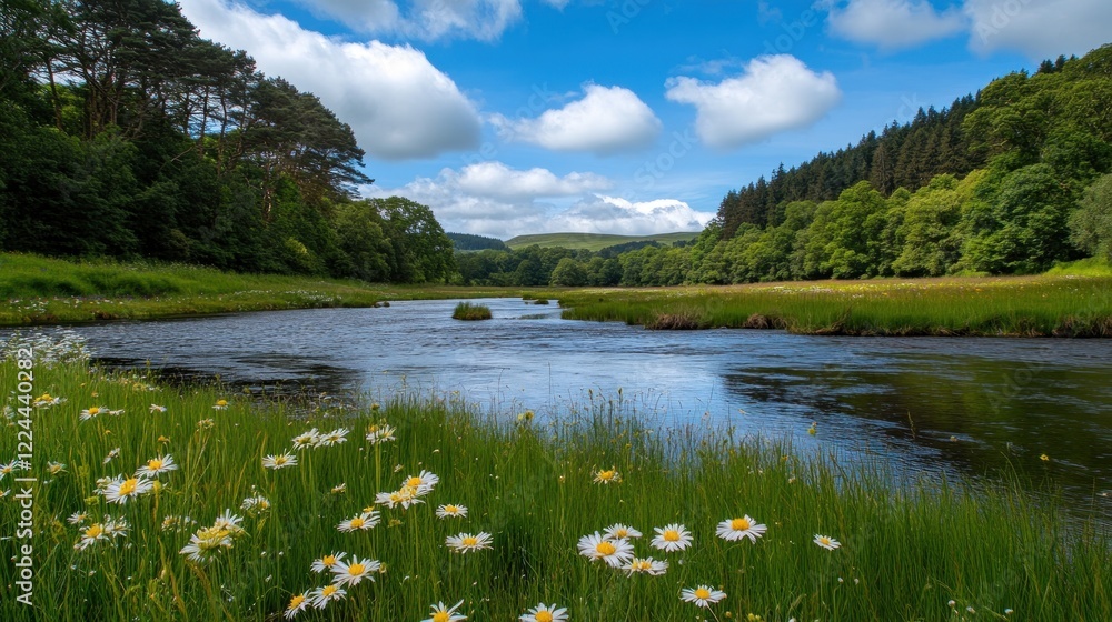 River valley daisies summer scenic nature tourism River valley daisies summer scenic nature tourism