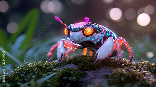 Luminous Bio Mechanical Insect in a Mystical Forest photo