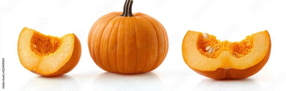 Obraz premium Whole and Sliced Pumpkins Fresh Autumn Harvest Set