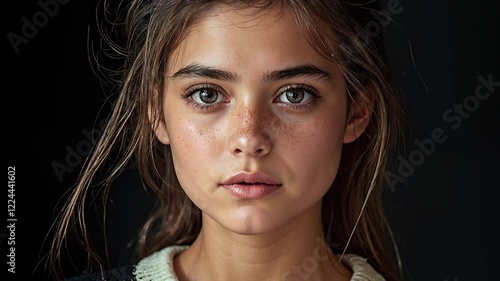 Transformation morphing from young to old brunette woman, concept of longevity time