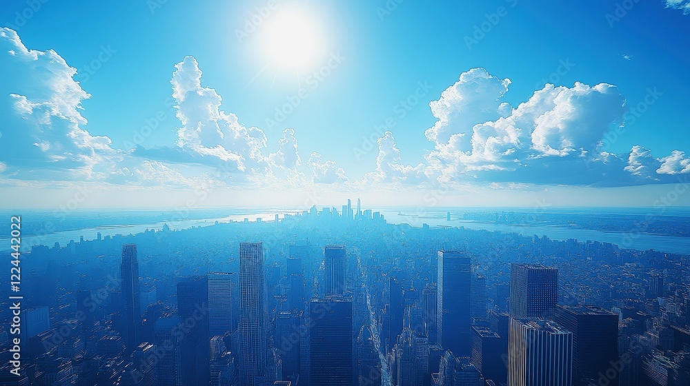Fototapeta premium Parallel skyscrapers under construction against a vivid blue sky