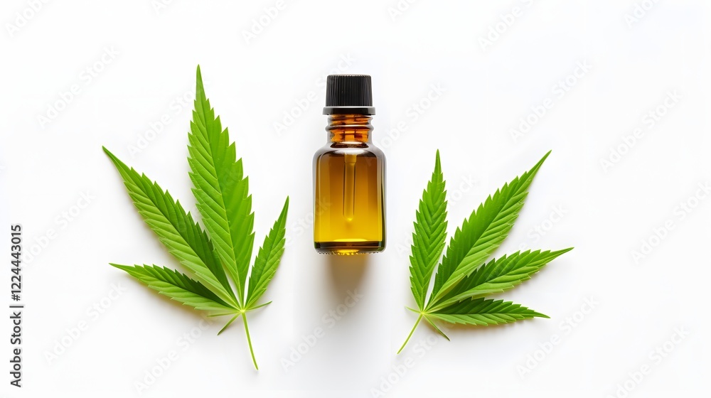 CBD Oil Dropper Bottle with Hemp Leaves Displayed on a Clean White Background in a 16 9 Aspect Organic Natural and Herbal Wellness Supplement Concept CBD Oil Dropper Bottle with Hemp Leaves Displayed on a Clean White Background in a 16 9 Aspect Organic Natural and Herbal Wellness Supplement Concept