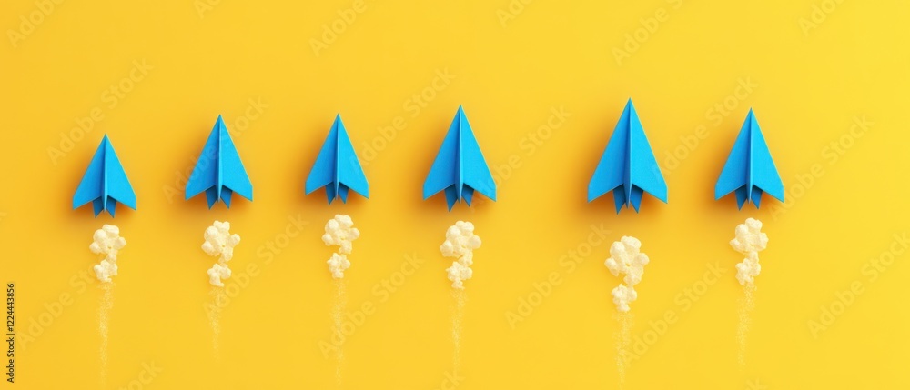 Business Growth Concept with Blue Paper Planes on Yellow Background Business Growth Concept with Blue Paper Planes on Yellow Background