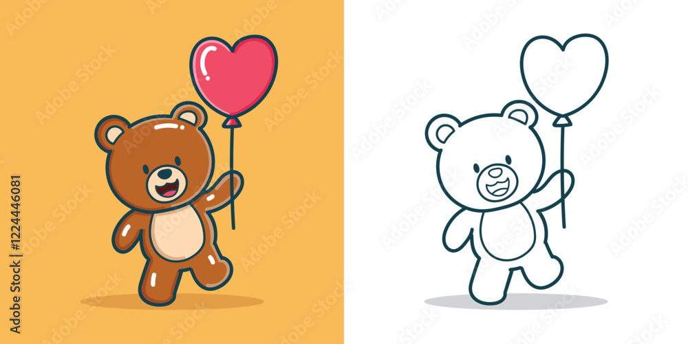 Obraz premium a cute teddy bear with love-shaped baloon