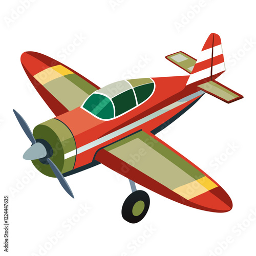 This illustration features a colorful vintage airplane with distinct stripes and a propeller, set against a clean white background. The design highlights playful details and a cheerful aesthetic