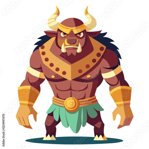 A mighty minotaur presents an imposing figure in a fantastical setting. With strong muscles and unique attire, it emanates power and mystery, capturing the essence of ancient myth