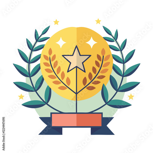 A decorative laurel wreath encircles a star emblem representing victory and achievement. This design conveys honor and recognition in various ceremonial contexts