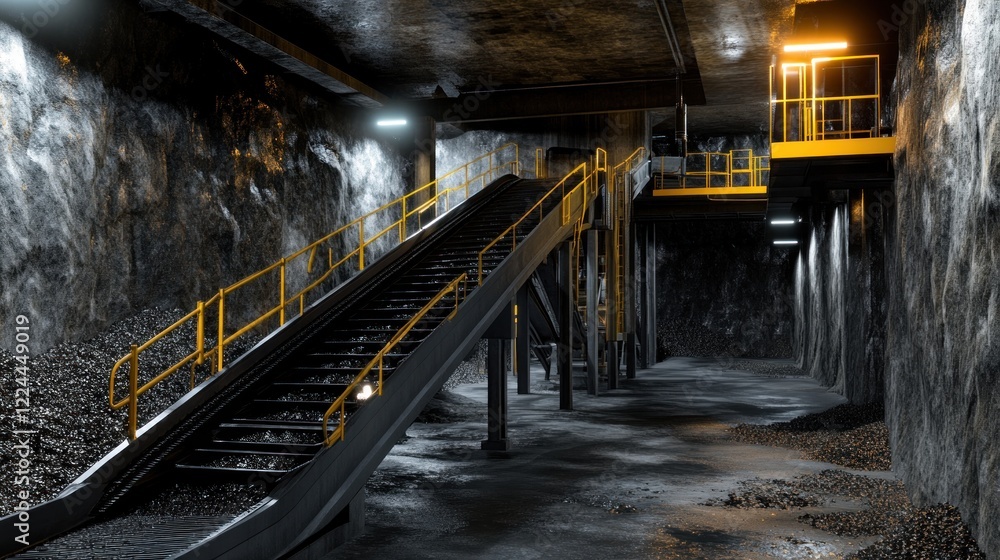 Obraz premium Underground mine conveyor transport system, industrial facility
