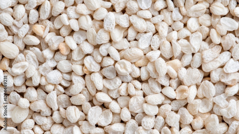 White sesame seeds close-up, textured background, food ingredient, culinary use White sesame seeds close-up, textured background, food ingredient, culinary use