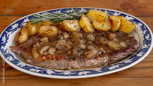 A perfect beef tagliata in an elegant restaurant, succulent and expertly crafted by the chef photo