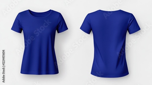 Royal blue women's tee shirt mockup, front and back, plain background, apparel design photo