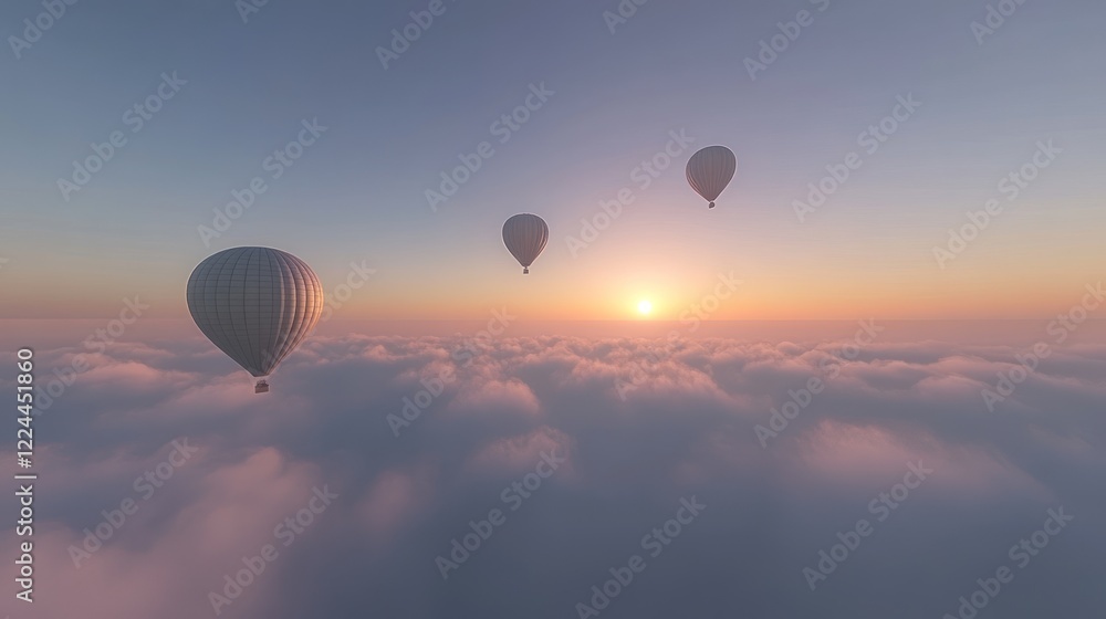 Fototapeta premium Hot air balloons soar above sunset cloudscape (2)