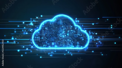 Wallpaper Mural Glowing cloud computing data streams, digital network, dark background, tech concept Torontodigital.ca