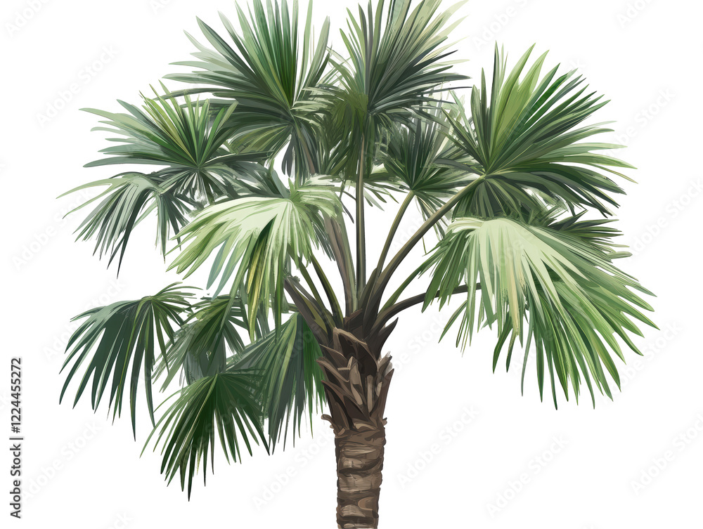 Fototapeta premium Isolated Drawing of a fan palm tree with textured trunk