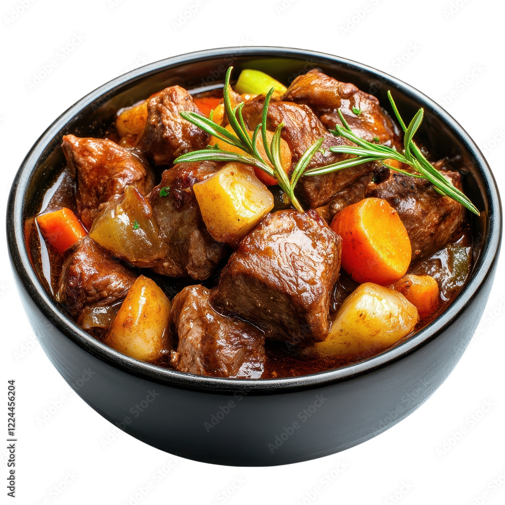 Hearty lamb stew with vegetables and herbs in bowl Hearty lamb stew with vegetables and herbs in bowl