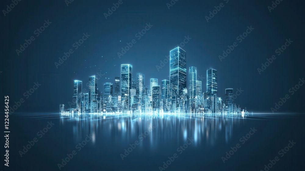 Fototapeta premium Cutting-edge innovation in urban evolution a futuristic cityscape reflection at night