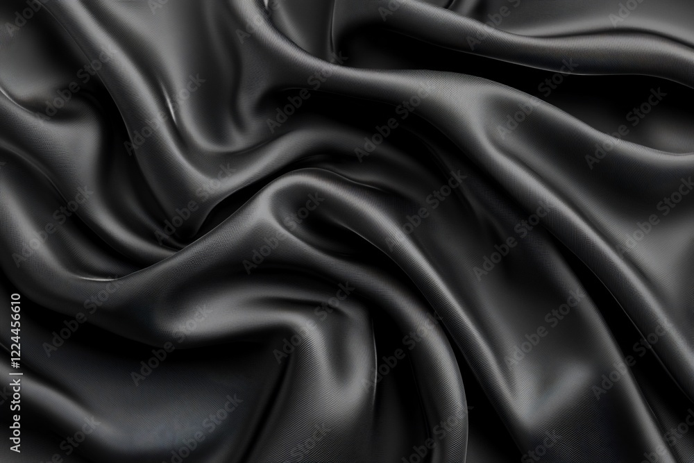 Smooth black fabric draped elegantly, showcasing subtle textures and folds, ideal for fashion design Smooth black fabric draped elegantly, showcasing subtle textures and folds, ideal for fashion design