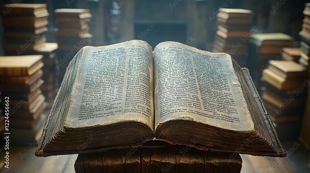Obraz premium Ancient book open, library background, knowledge, history