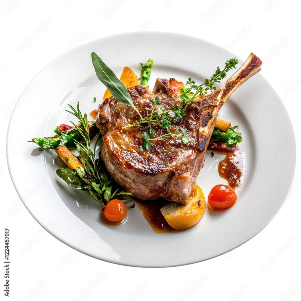 luxurious plated lamb chop with vibrant vegetables luxurious plated lamb chop with vibrant vegetables
