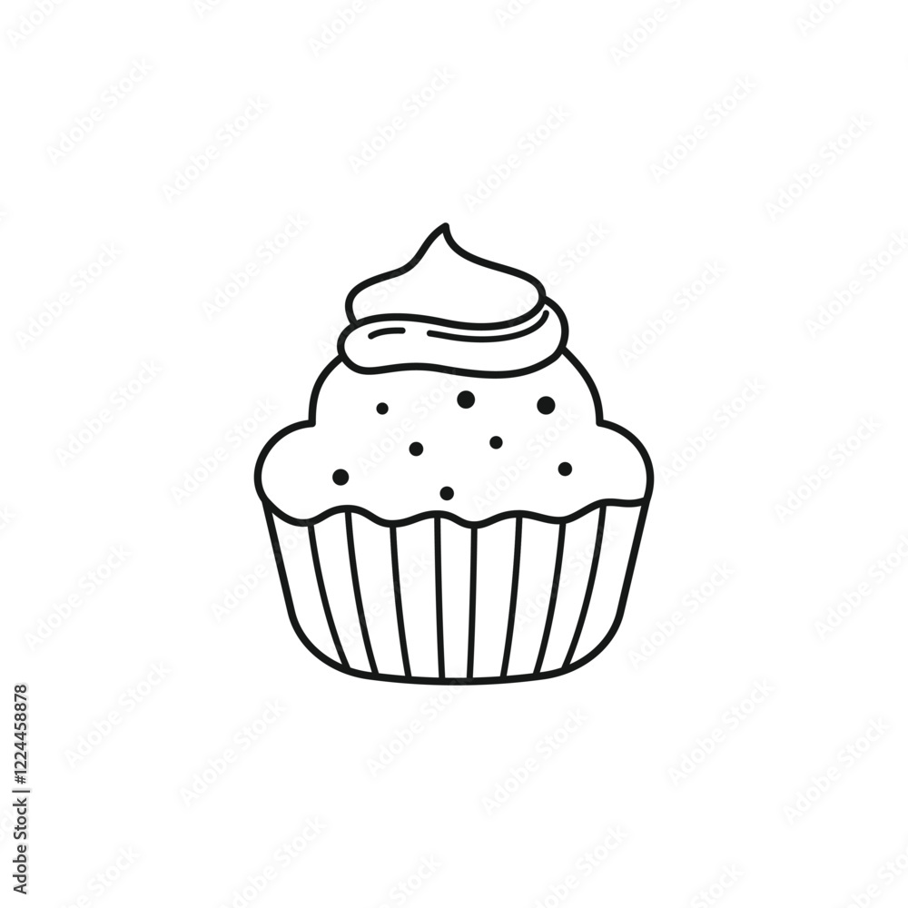 Simple Cupcake with Frosting Outline Illustration Simple Cupcake with Frosting Outline Illustration