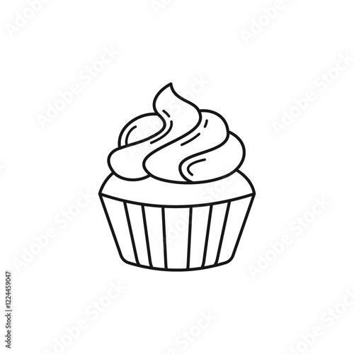 Hand Drawn Cupcake with Frosting Outline Illustration