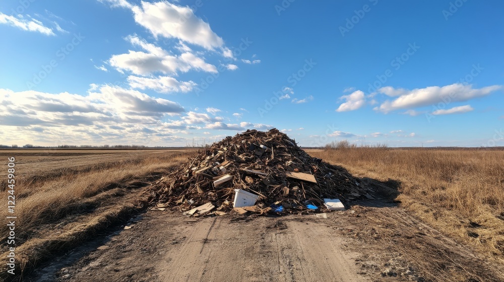 Fototapeta premium Illegal dumping of waste in a field.