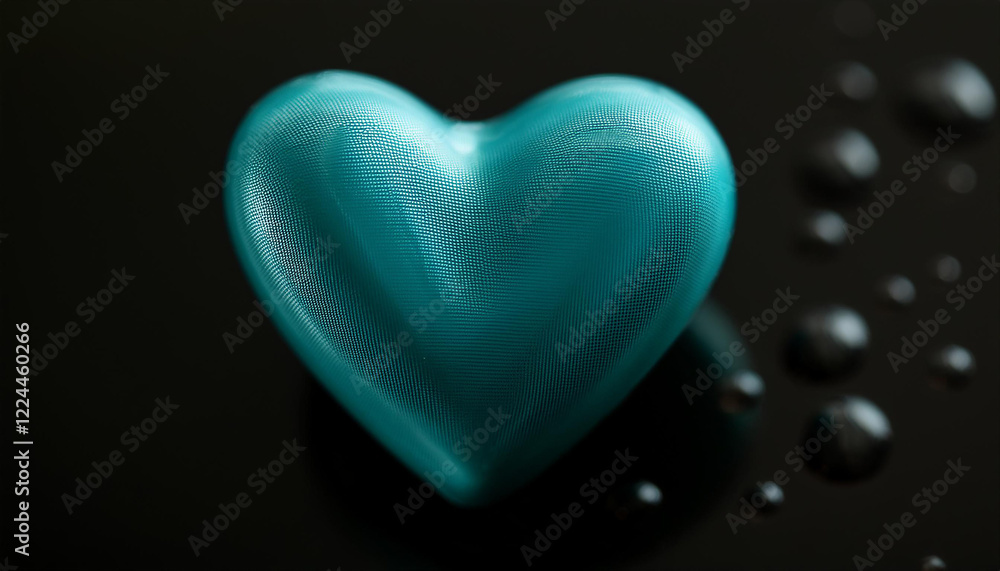 Turquoise heart symbol with water droplets. 3D render. Turquoise heart symbol with water droplets. 3D render.