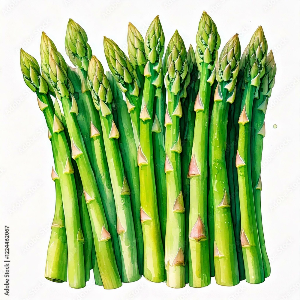 Fototapeta premium Fresh green asparagus illustration on white background.