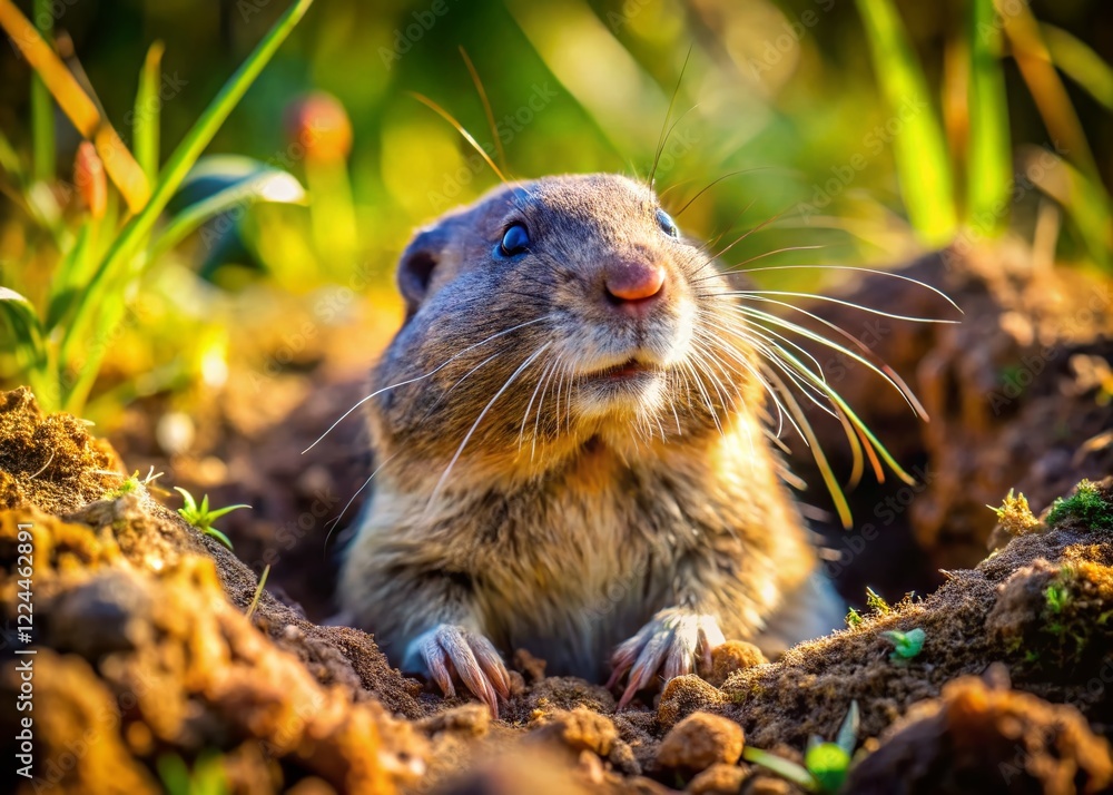 Botta's Pocket Gopher Emerging from Burrow, San Francisco Bay Area, California