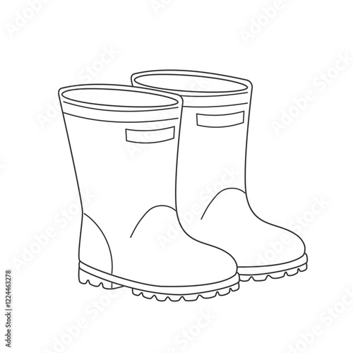 Rubber boots outline. Picture for coloring. Vector illustration isolated on a white background.