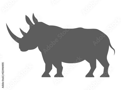 African white savannah standing rhinoceros isolated in cartoon style. Educational zoology wildlife illustration icon, rhinoceros silhouette side view, gray rhino endangered big fauna, wild animal